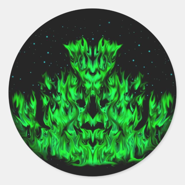 The green Flame Monster in The Starlight Sky Classic Round Sticker (Front)