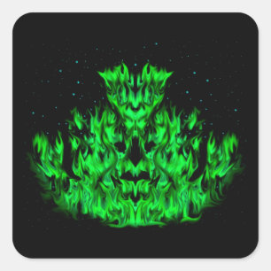 The green Flame Monster in The Starlight Sky Square Sticker
