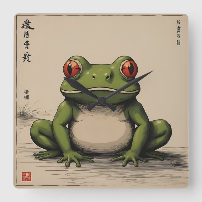 The Green Frog Square Wall Clock (Front)