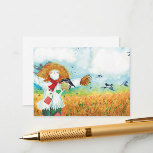 The Green Heart Scarecrow & Swallows Illustration Enclosure Card
