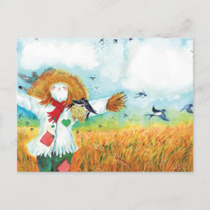 The Green Heart Scarecrow & Swallows Illustration Postcard