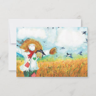 The Green Heart Scarecrow & Swallows Illustration Thank You Card
