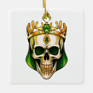The Green King Skull with a Jewelled Crown Ceramic Ornament