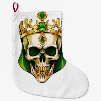 The Green King Skull with a Jewelled Crown Large Christmas Stocking