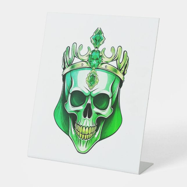 The Green King Skull with a Jewelled Crown Pedestal Sign (Front)