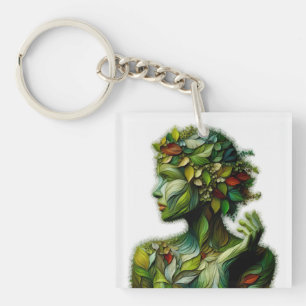 The Green Lady - White Background Key Ring