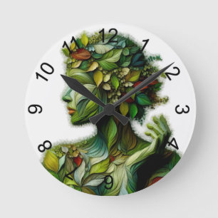 The Green Lady - White Background Round Clock