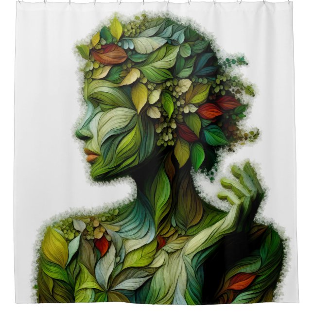 The Green Lady - White Background Shower Curtain (Front)