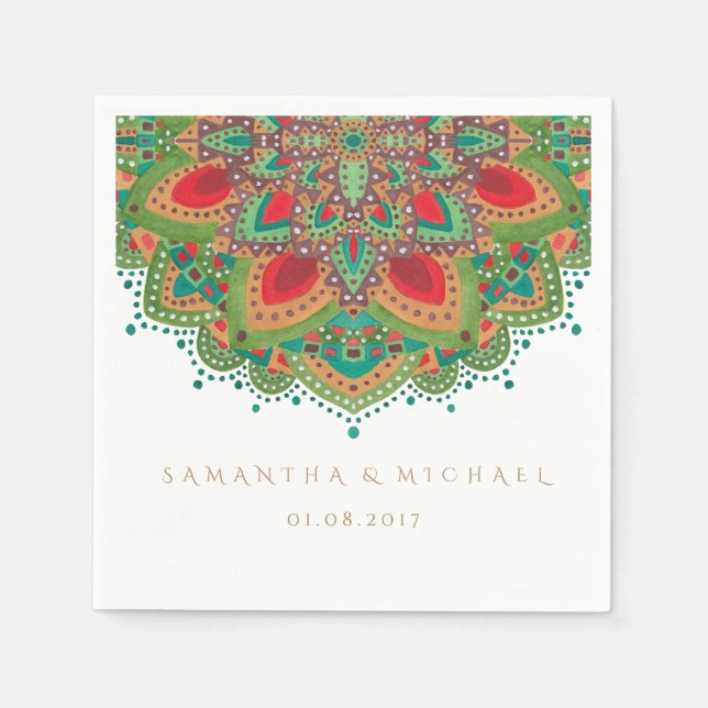 The Green Mandala Wedding Paper Napkin (Front)