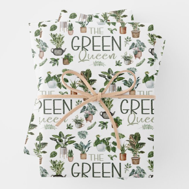 The Green Queen tropical houseplant lover Wrapping Paper Sheet (In situ)