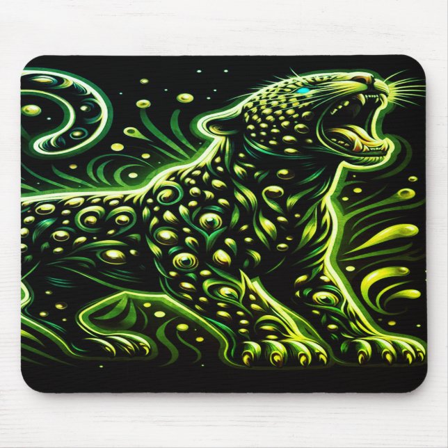 The Green Spotted Leopard On a Thick Laptop Tablet Mouse Mat (Front)