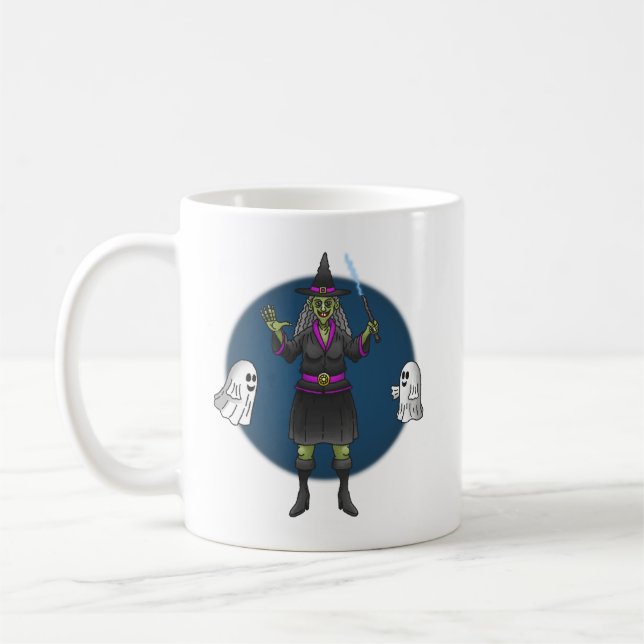 The Green Witch and the Ghosts Coffee Mug (Left)