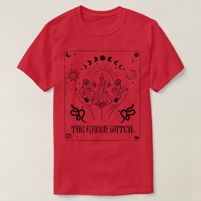The Green Witch, Earth Witch Celestial Boho Witch  T-Shirt (Design Front)