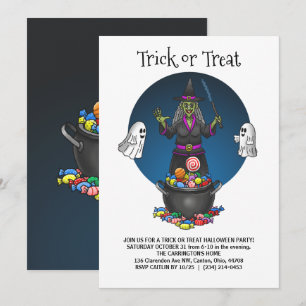 The Green Witch's trick or treat Halloween party Invitation