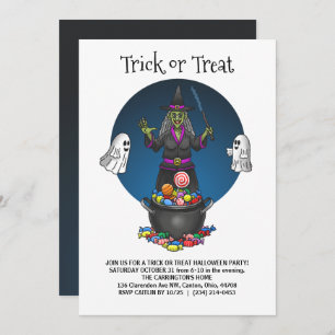 The Green Witch's trick or treat Halloween party Invitation