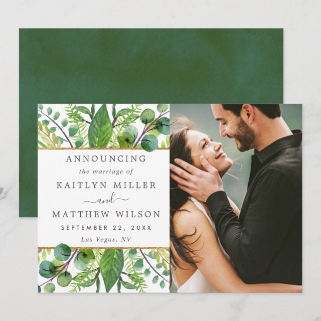 The Greenery & Gold Wedding Collection Announcement (Front/Back)