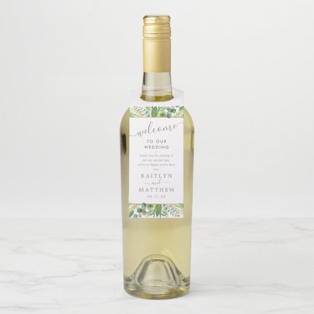 The Greenery & Gold Wedding Collection Bottle Tag (On Bottle)