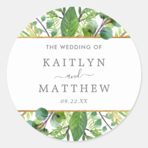 The Greenery & Gold Wedding Collection Classic Round Sticker