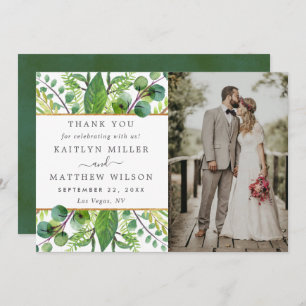 The Greenery & Gold Wedding Collection Photo Thank You Card