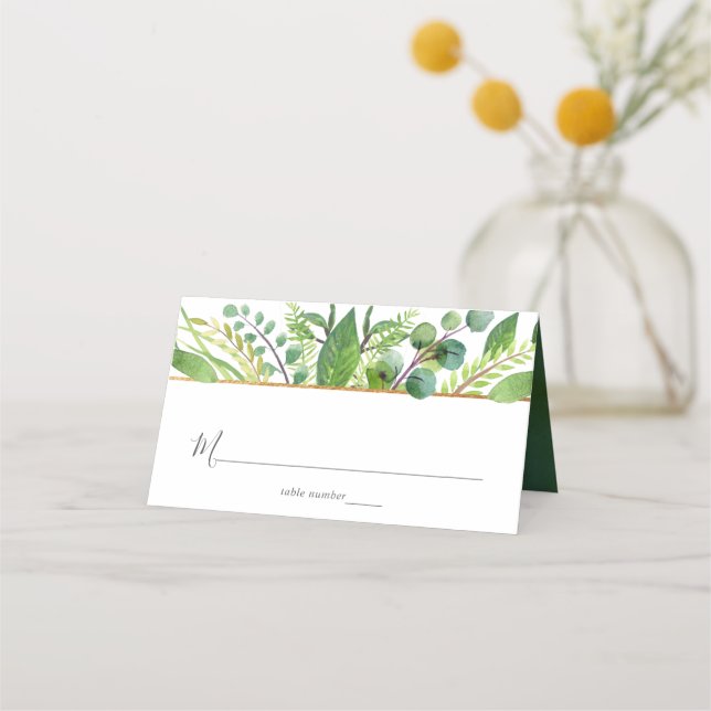 The Greenery & Gold Wedding Collection Place Card (Front)