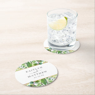 The Greenery & Gold Wedding Collection Round Paper Coaster