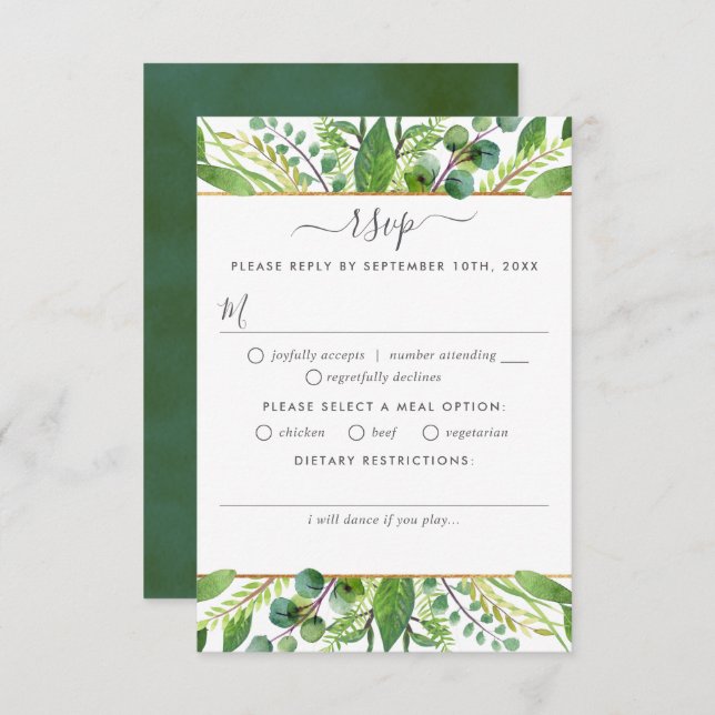 The Greenery & Gold Wedding Collection RSVP Card (Front/Back)