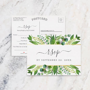 The Greenery & Gold Wedding Collection RSVP Real Foil Invitation Postcard