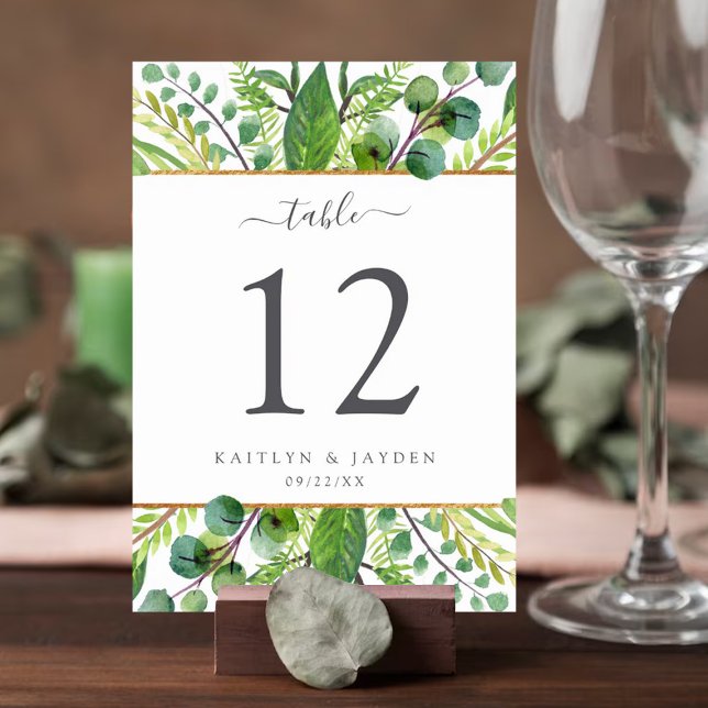 The Greenery & Gold Wedding Collection Table Number (Creator Uploaded)