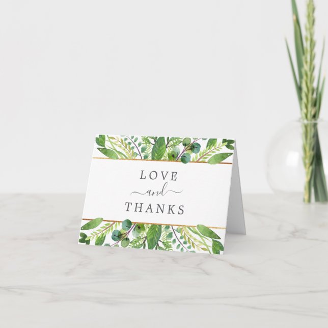 The Greenery & Gold Wedding Collection Thank You Card (Front)