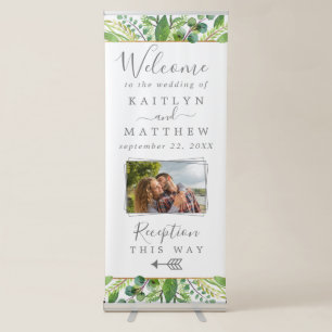 The Greenery & Gold Wedding Collection Welcome Retractable Banner