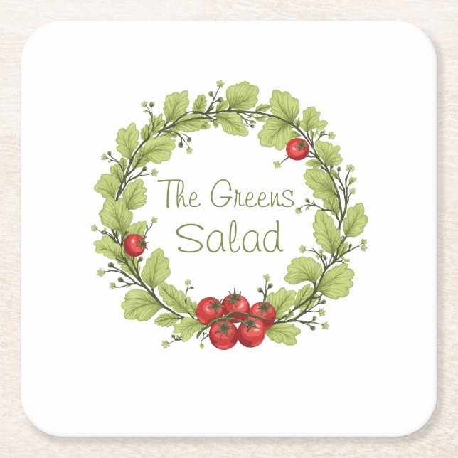 The Greens Salad Square Paper Coaster (Front)