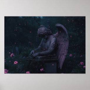The Grieving Angel Bioluminescent Cemetery Ruins Poster