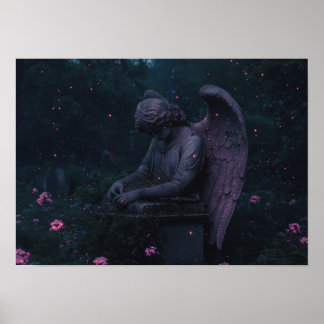 The Grieving Angel | Bioluminescent Cemetery Ruins Poster