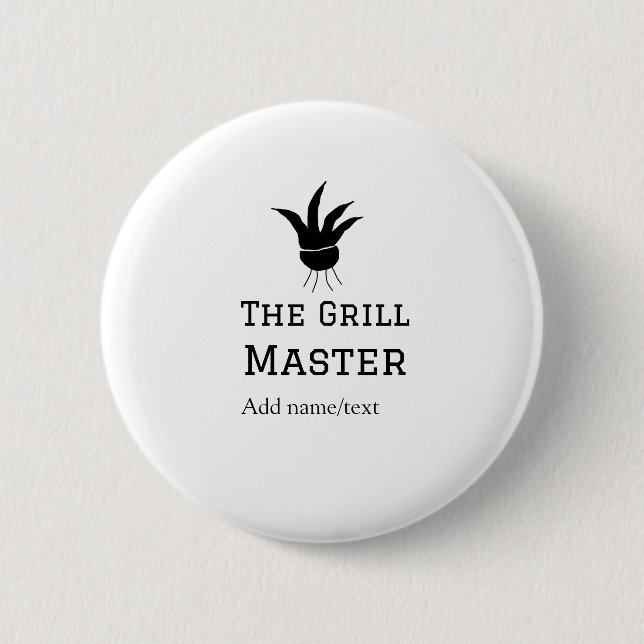 The grill master add name text cooking best barequ 6 cm round badge (Front)