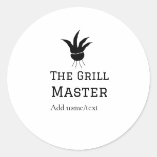 The grill master add name text cooking best barequ classic round sticker