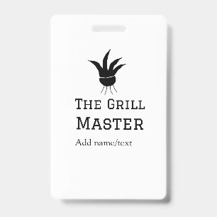 The grill master add name text cooking best barequ ID badge