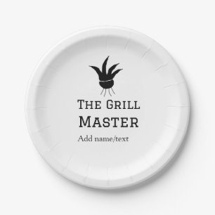 The grill master add name text cooking best barequ paper plate
