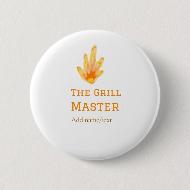 The grill master add name text cooking best yellow 6 cm round badge (Front)