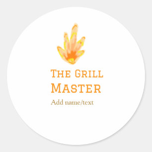 The grill master add name text cooking best yellow classic round sticker