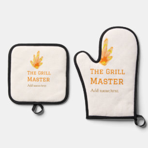 The grill master add name text cooking best yellow oven mitt & pot holder set