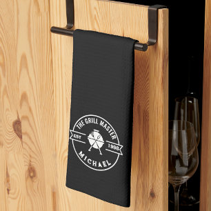 The Grill Master Established Year Custom Name Tea Towel