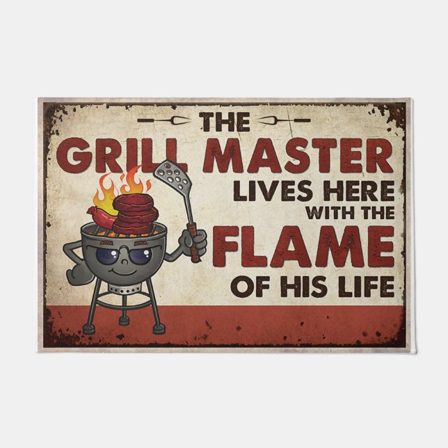 The Grill Master Lives Here Rug, Delicious Food Doormat (Front)
