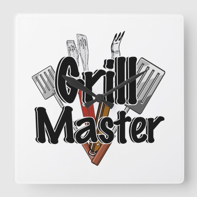The Grill Master with BBQ Tools Square Wall Clock (Front)