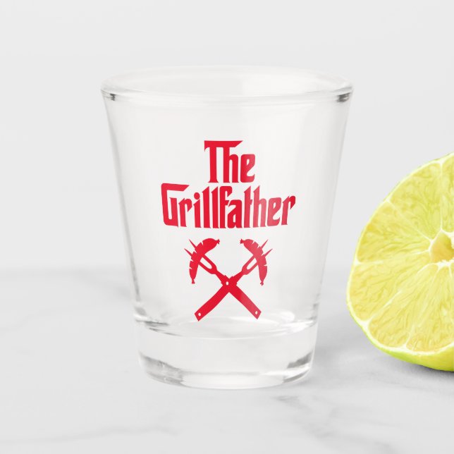 The Grillfather With Hot Dogs Shot Glass (Front)
