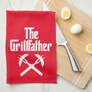 The Grillfather With Hot Dogs Tea Towel