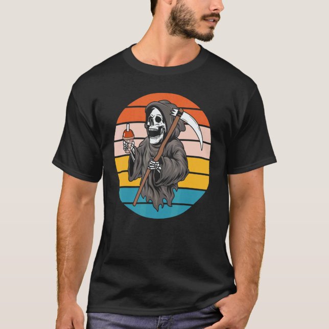 The Grim Reaper Skeleton Skull Death Scythe Grunge T-Shirt (Front)