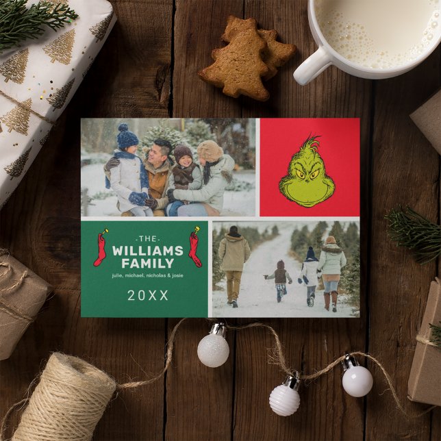 The Grinch Christmas Family Photo Collage Holiday Postcard (Creator Uploaded)