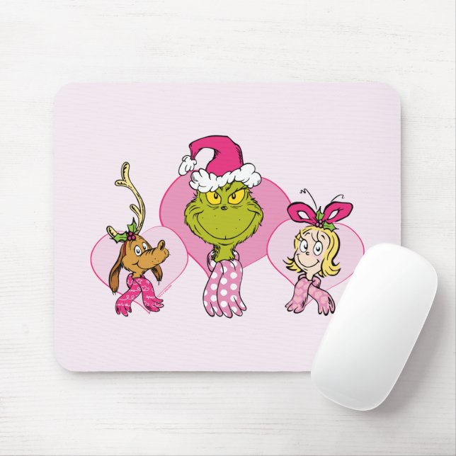 The Grinch Crew in Pink Valentine's Portrait Mouse Mat (With Mouse)