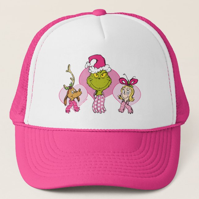 The Grinch Crew in Pink Valentine's Portrait Trucker Hat (Front)