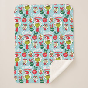 The Grinch   Happy Wholidays Pattern Sherpa Blanket